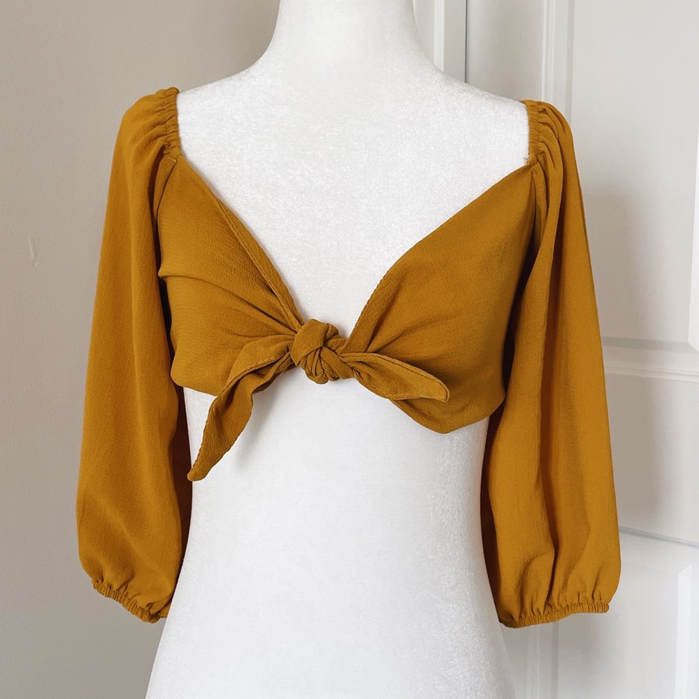 New With Tags Verge Girl Mustard Tie Crop Top Bikini Bolero Beach Cover Up US 6